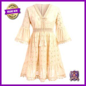 Sleeveless V-Neck Lace Maxi Dress, Boho Summer Beach Romper with Tassel